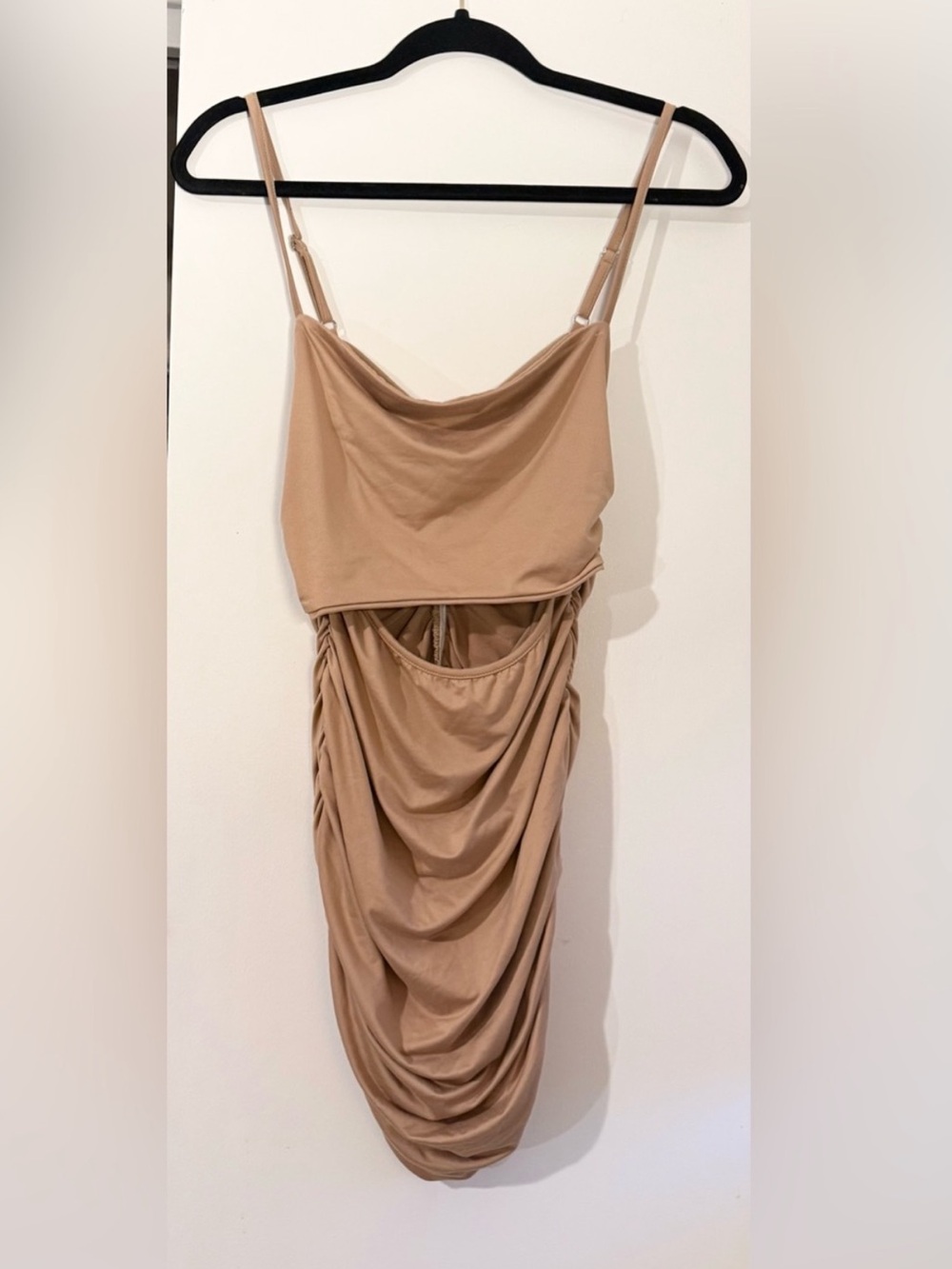 Tan Ruched Bodycon Cutout Waist-Women’s Dress